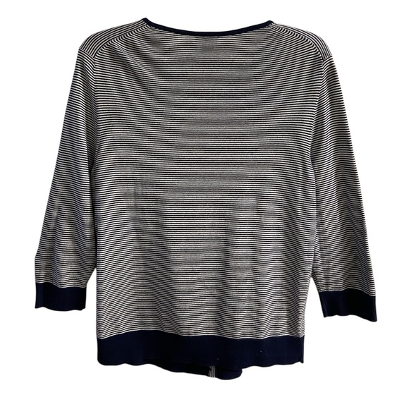 Talbots striped navy white bow button up cardigan 3/4 sleeves XL petite - Picture 2 of 6